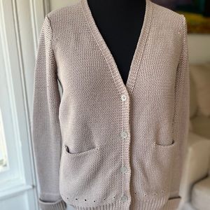 ALEXANDER WANG chunky hand-knit cotton cardigan sweater in taupe. Size Medium.